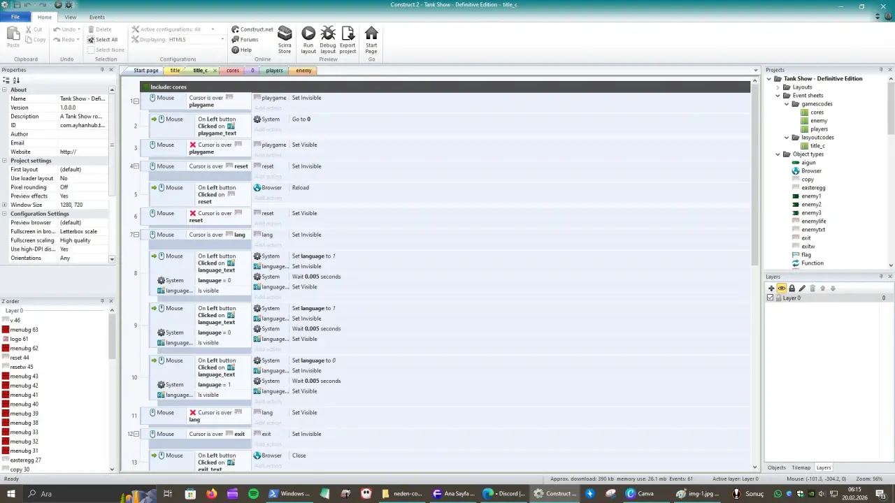 Construct 2 - Kodlama Ekranı